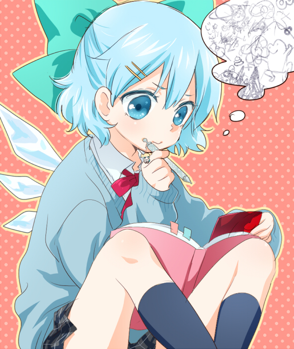 aqua_eyes, aqua_hair, blue_eyes, blue_hair, bow, bubbles_(ppg), cirno, contemporary