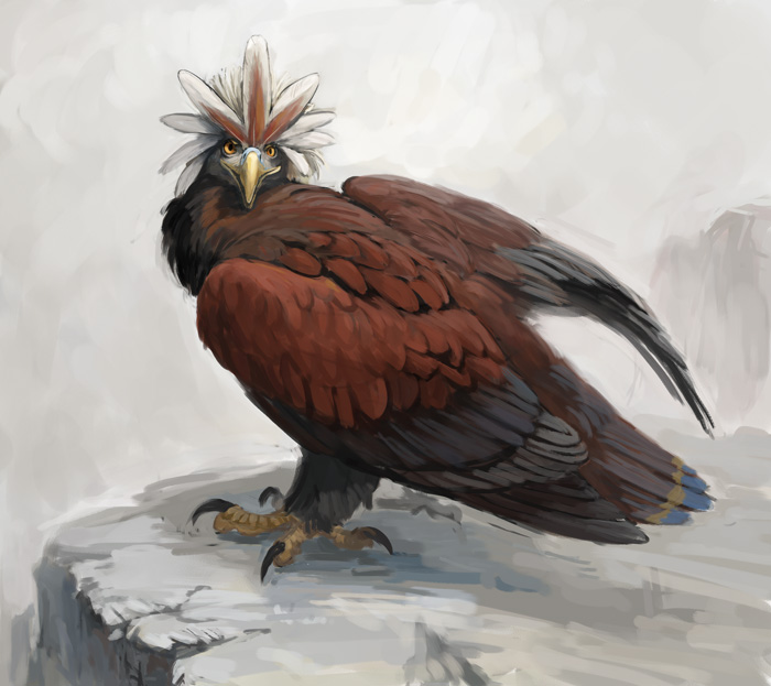 bird, braviary, looking_at_viewer, nablange, no_humans, pokemon, pokemon_(creature), pokemon_(game), pokemon_bw, realistic, solo, standing