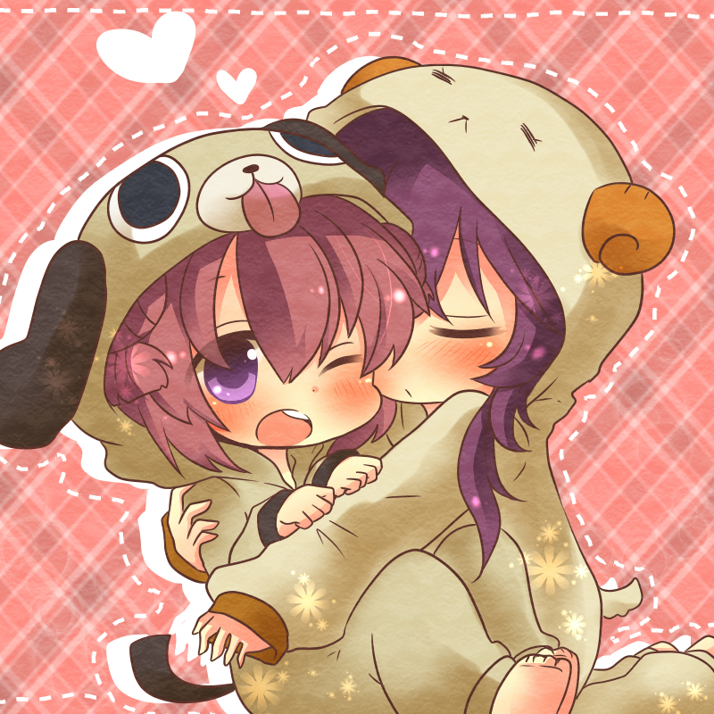 akaza_akari, animal_costume, blush, closed_eyes, eyes_closed, hug, kizuchi_(oufupuu), multiple_girls