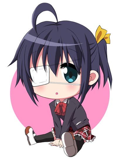 :o, ahoge, black_hair, blazer, blue_eyes, blush, chibi, chuunibyou_demo_koi_ga_shitai!