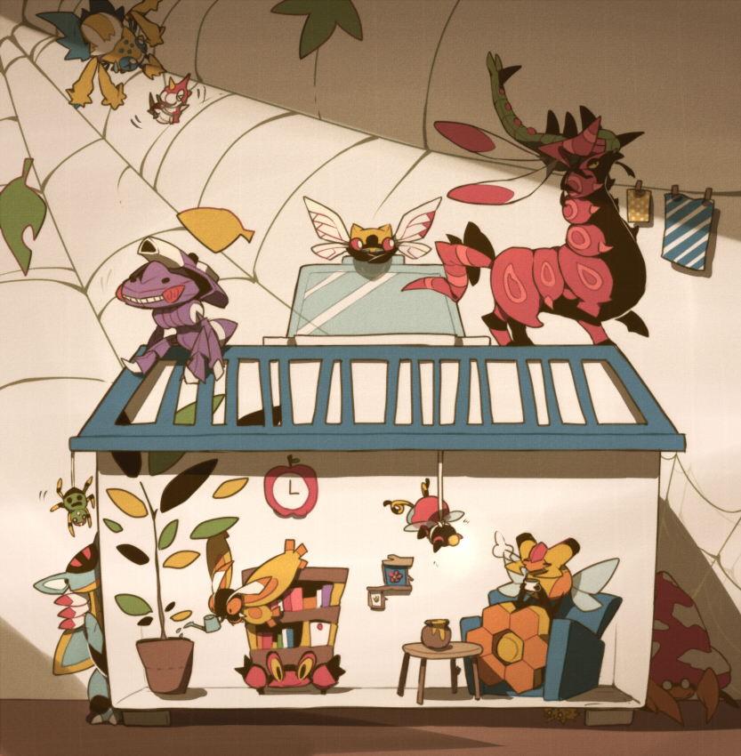 armaldo, bookshelf, creature, crustle, galvantula, genesect, house, insect