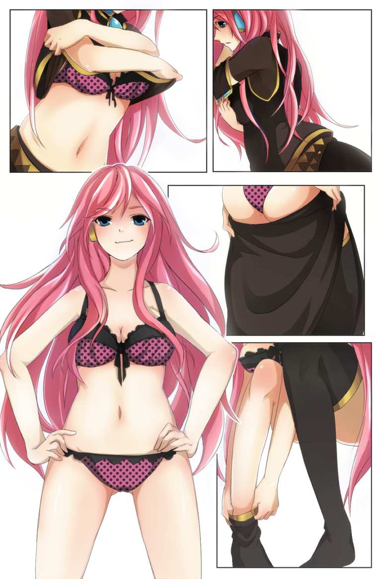 1girl, blue_eyes, bra, breasts, cleavage, close-up, hands_on_hips, lingerie