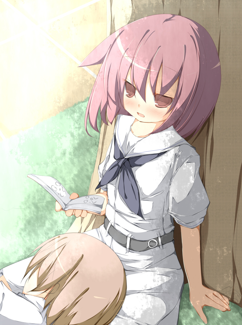 absurdres, artist_request, blush, highres, lap_pillow, miyanaga_saki, miyanaga_teru, multiple_girls