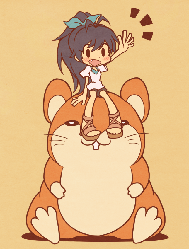 ganaha_hibiki, hamster, hamuzou, icon_(sugarless_yogurt), idolmaster, long_hair, ponytail, ribbon