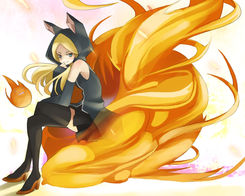 animal_ears, blonde_hair, foxgirl, psyren, tail, tansuke, tenjuin_frederica, thigh-highs, thighhighs