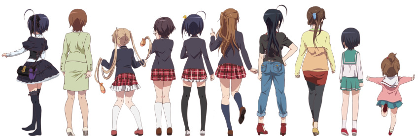 6+girls, back, chuunibyou_demo_koi_ga_shitai!, dekomori_sanae, from_behind, highres, multiple_girls, nibutani_shinka