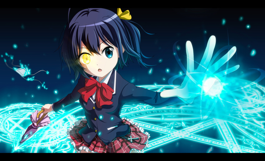 bow, bowtie, chuunibyou_demo_koi_ga_shitai!, contact_lens, cross, eyepatch, frilled_skirt, hair_bow