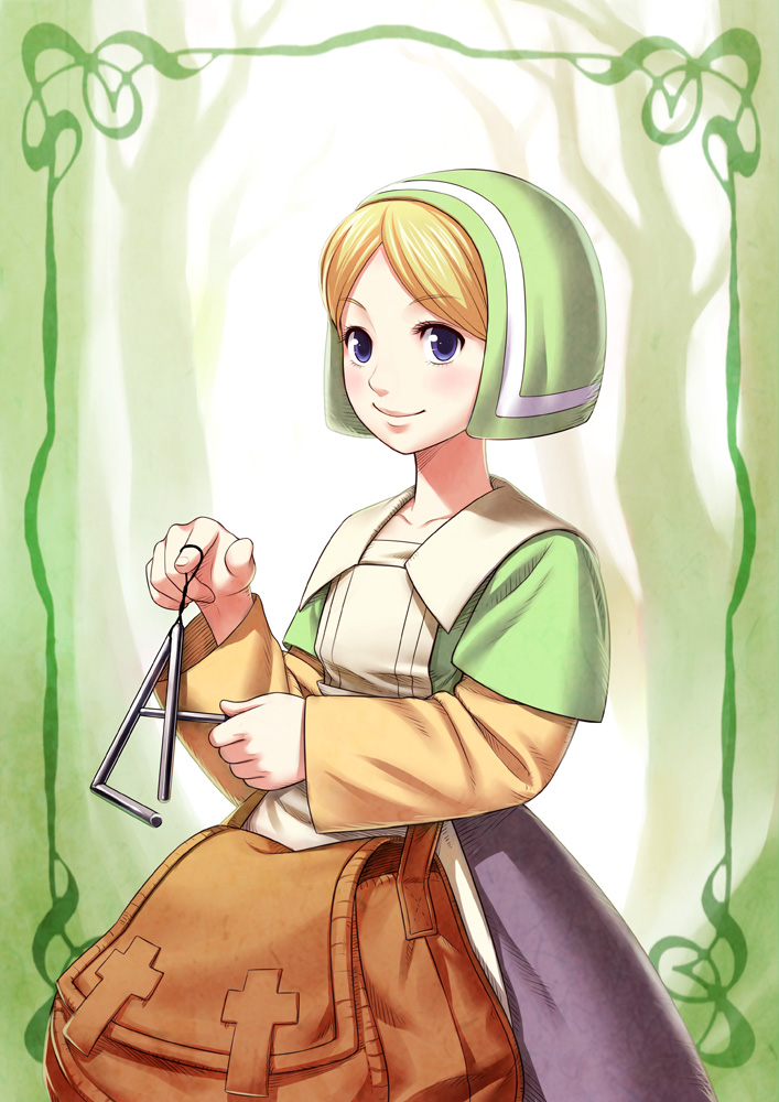 blonde_hair, blue_eyes, blush, chateau, chemist, chemist_(fft), dress, female