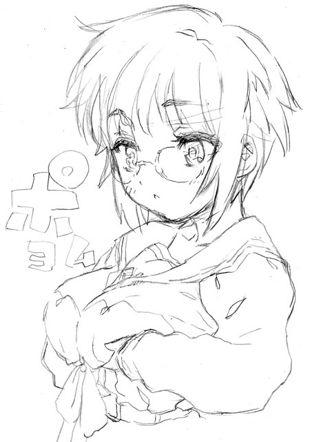 breast_lift, breasts, glasses, large_breasts, monochrome, nagato_yuki, school_uniform, short_hair