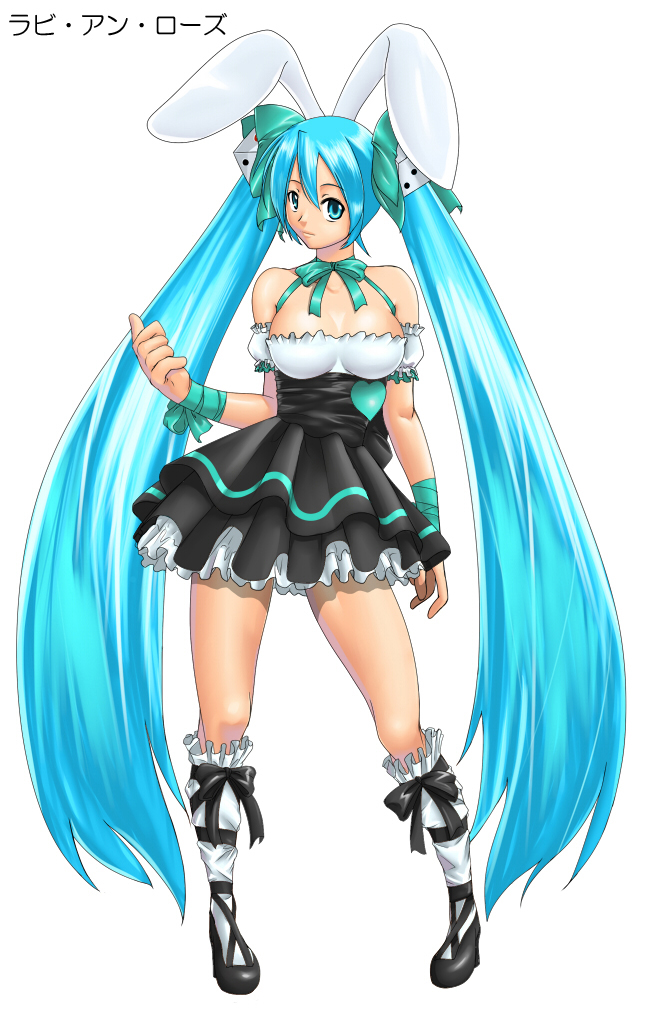animal_ears, aqua_eyes, aqua_hair, bunny_ears, cosplay, di_gi_charat, dice, dress