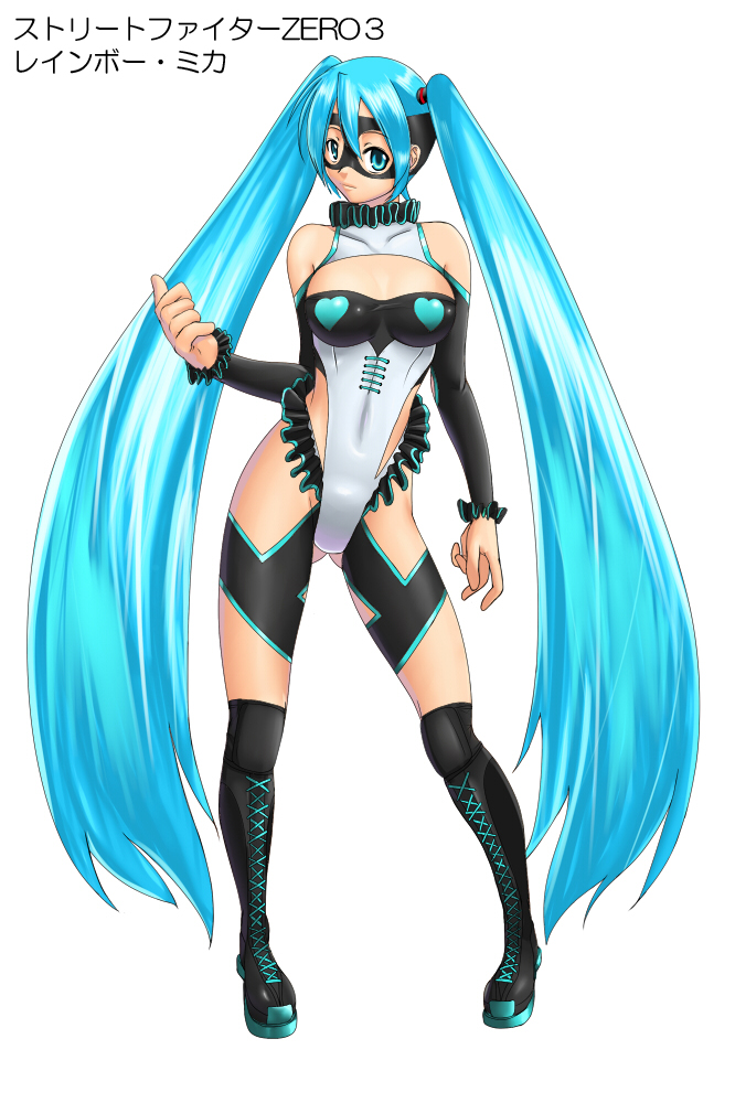 1girl, aqua_eyes, aqua_hair, boots, cosplay, cross-laced_footwear, hatsune_miku, judge_martin