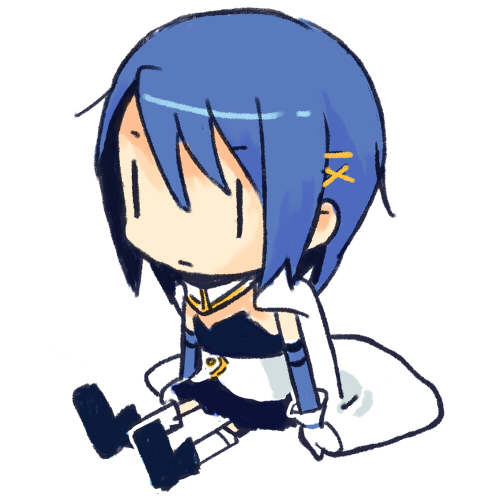 blue_hair, cape, chibi, gloves, hair_ornament, hairclip, lowres, magical_girl