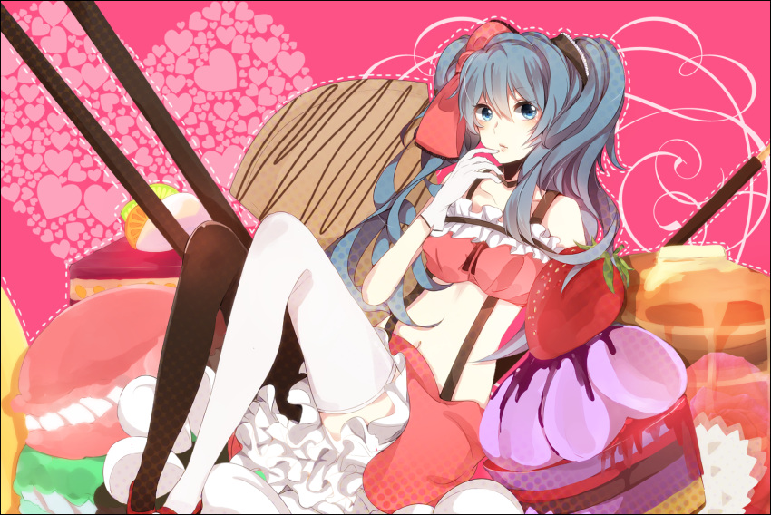 food, fruit, gloves, hatsune_miku, highres, hiiro, in_food, long_hair