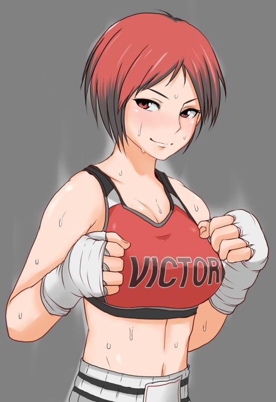 blush, boxing_gloves, breasts, clothes_writing, dead_or_alive, dead_or_alive_5, fingerless_gloves, gloves