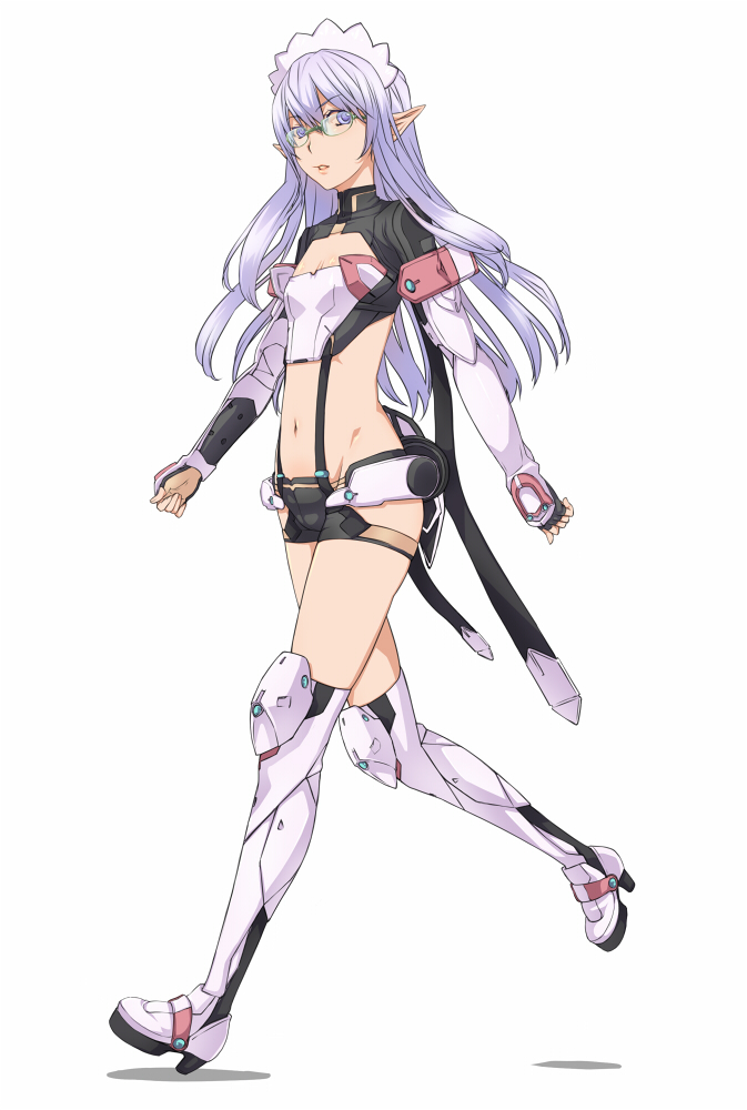 boots, breasts, cleavage, cleavage_cutout, fingerless_gloves, flat_chest, glasses, gloves