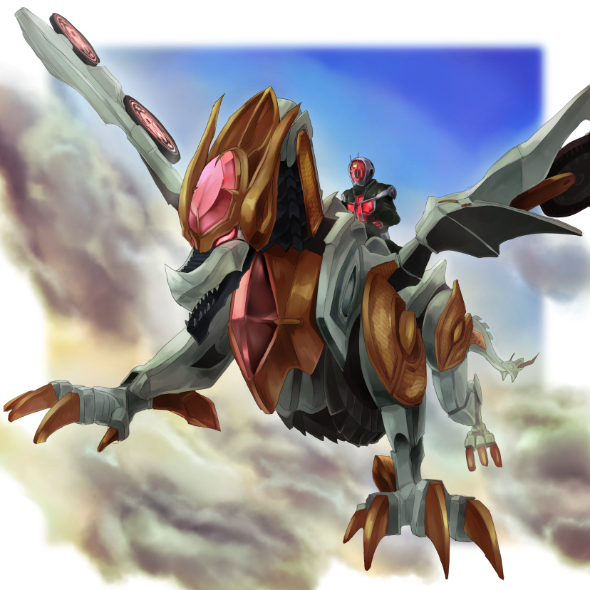 1boy, claws, cloud, clouds, dragon, kamen_rider, kamen_rider_wizard, kamen_rider_wizard_(series)