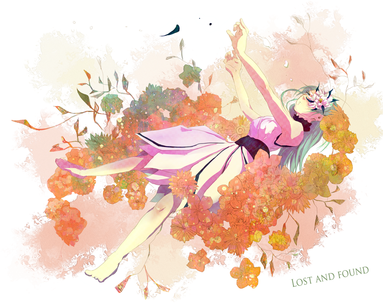 barefoot, dashi_(09mo10), flower, hatsune_miku, lost_and_found_(vocaloid), vocaloid