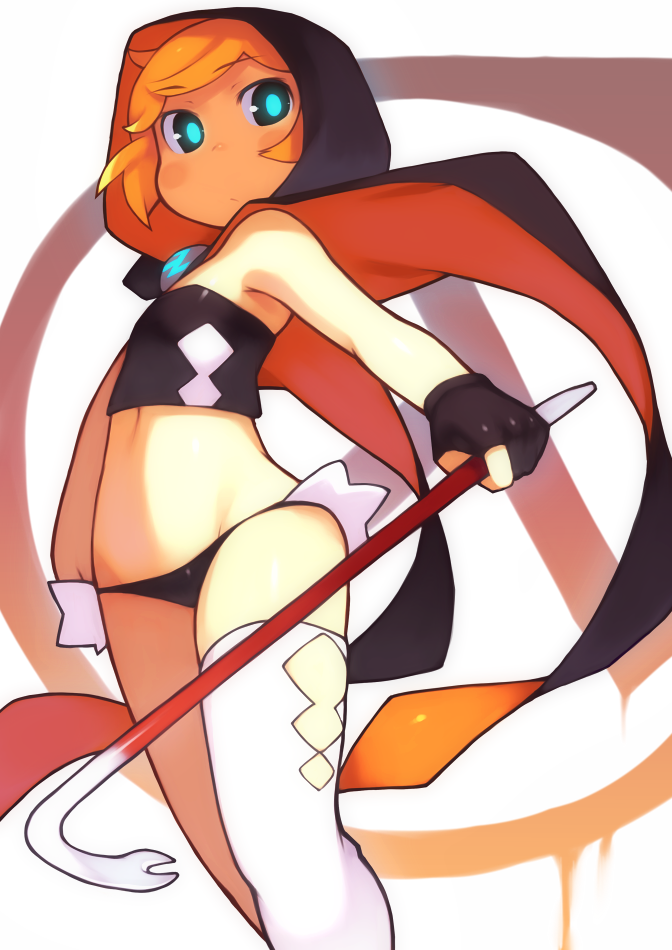 aqua_eyes, bachera, bare_shoulders, black_gloves, black_panties, blonde_hair, crop_top, crowbar, fingerless_gloves, gloves, half-life_(series), half-life_2, hood, midriff, mound_of_venus, navel, original, panties, short_hair, single_glove, single_thighhigh, solo, thigh-highs, thighhighs, underwear, white_legwear