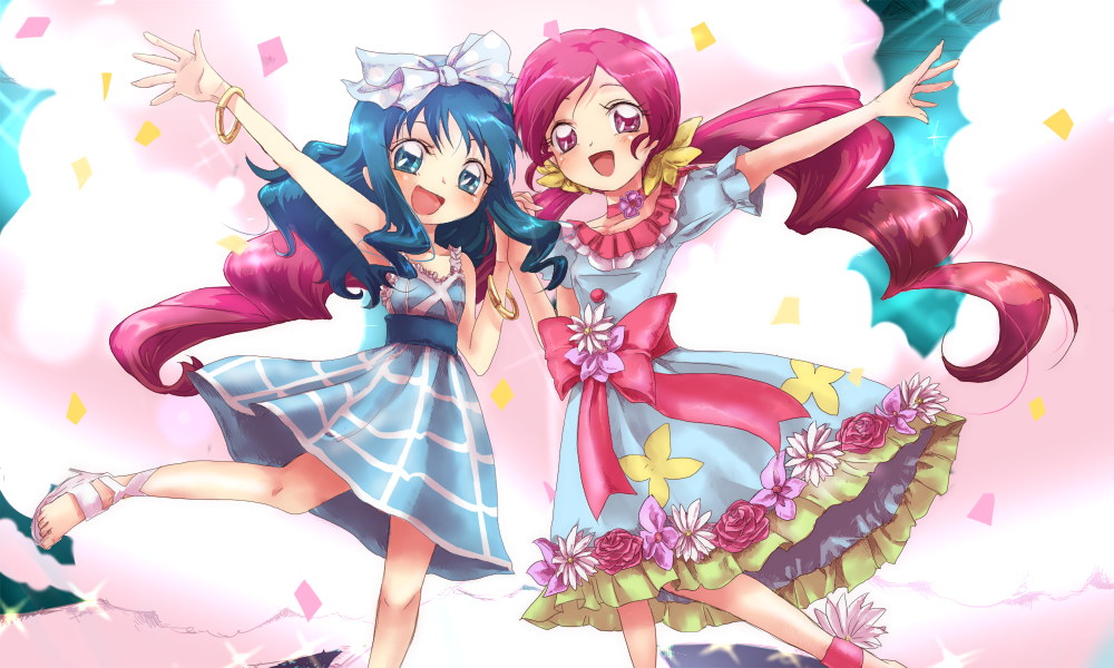 :d, blue_eyes, blue_hair, bow, choker, dress, hair_bow, hanasaki_tsubomi