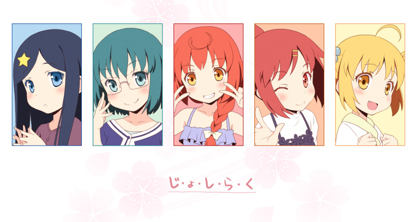 :d, ;), anrakutei_kukuru, black_hair, blonde_hair, blue_eyes, blush, bouhatei_tetora