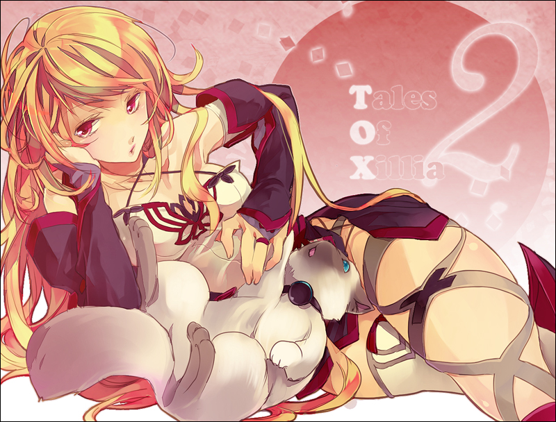 blonde_hair, cat, como_(saxe), detached_sleeves, long_hair, lulu_(tales_of_xillia_2), milla_(tales_of_xillia_2), milla_maxwell