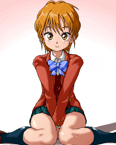 brown_eyes, brown_hair, futari_wa_precure, isu, lowres, misumi_nagisa, plaid, precure
