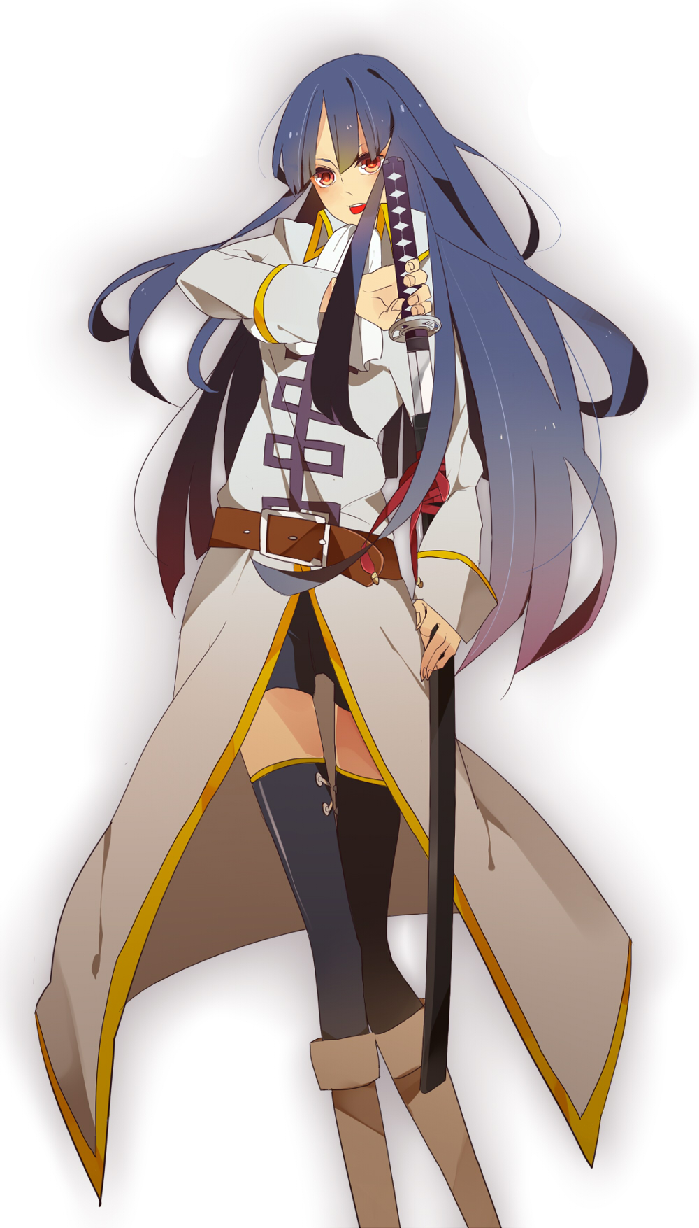 blue_hair, gintama, highres, hime_cut, ichimiya, imai_nobume, katana, long_hair