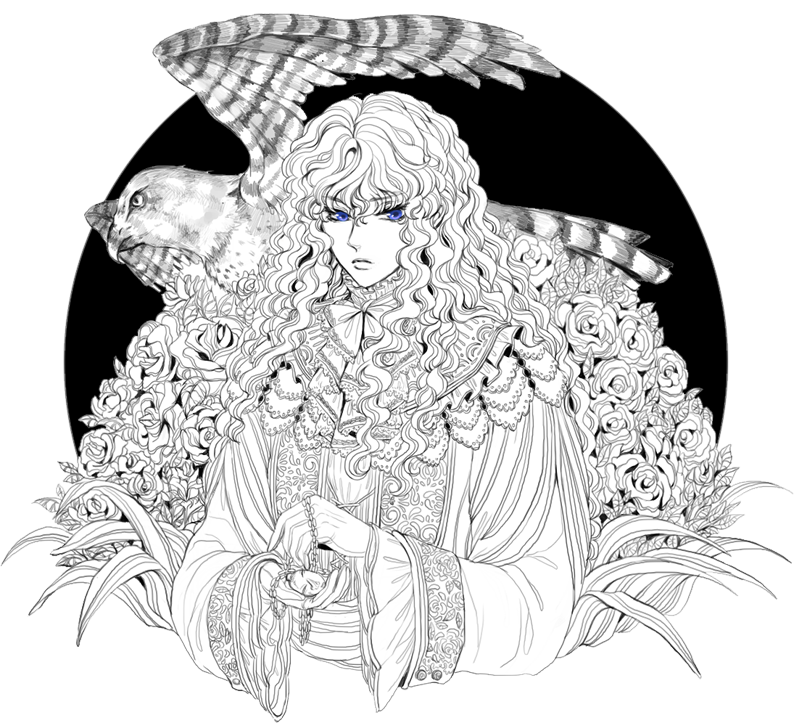 androgynous, berserk, bird, blue_eyes, bud89, flower, griffith, hawk