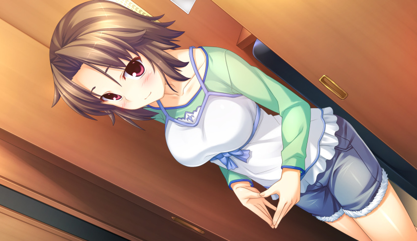 blush, brown_hair, game_cg, hirano_mirai, reesaa, short_hair, sinclient, tagme_(artist)