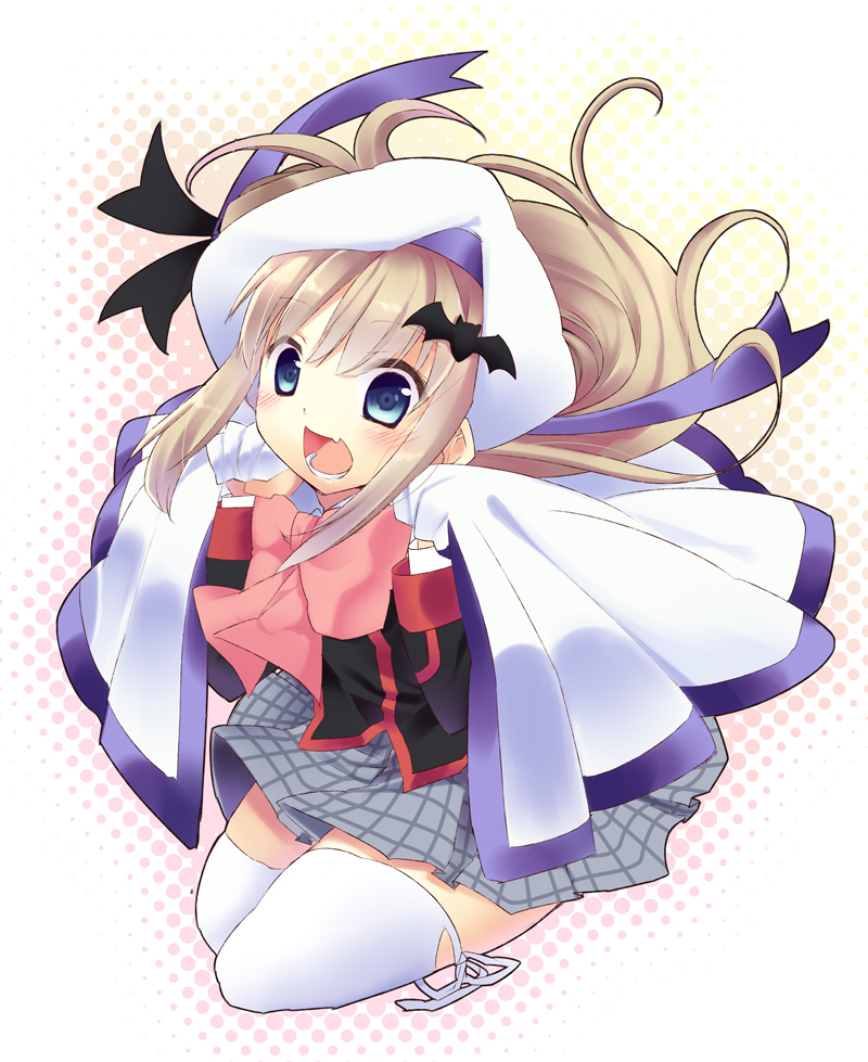 blonde_hair, blush, cape, fang, hat, little_busters!!, long_hair, noumi_kudryavka