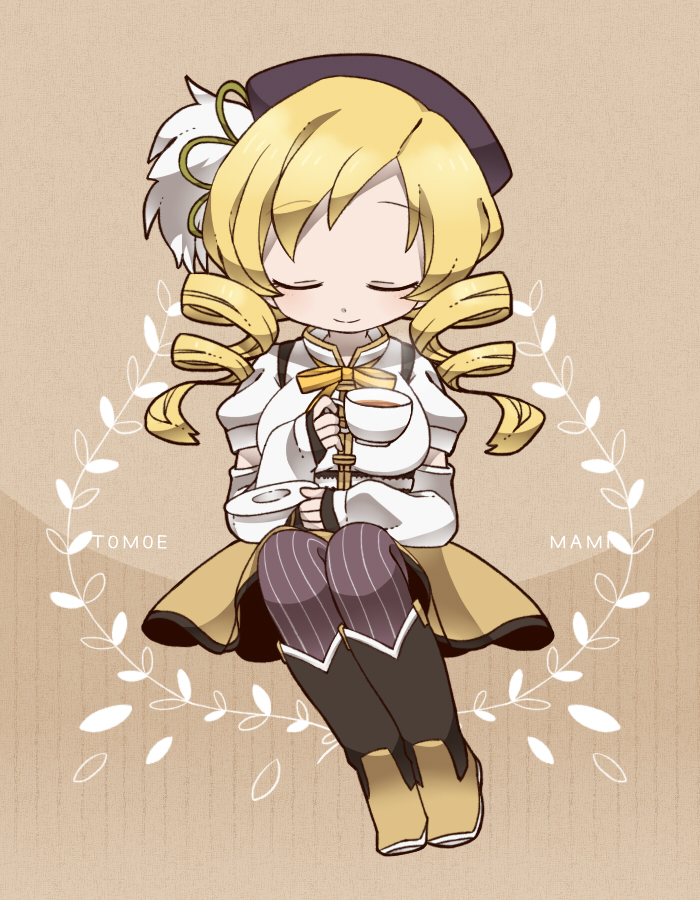 bebe_0620, beret, blonde_hair, boots, breasts, closed_eyes, corset, cup