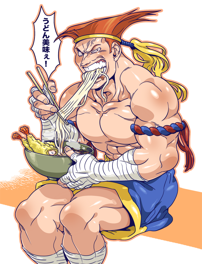 1boy, abs, adon, armband, bandage, bandages, bared_teeth, doboshiru