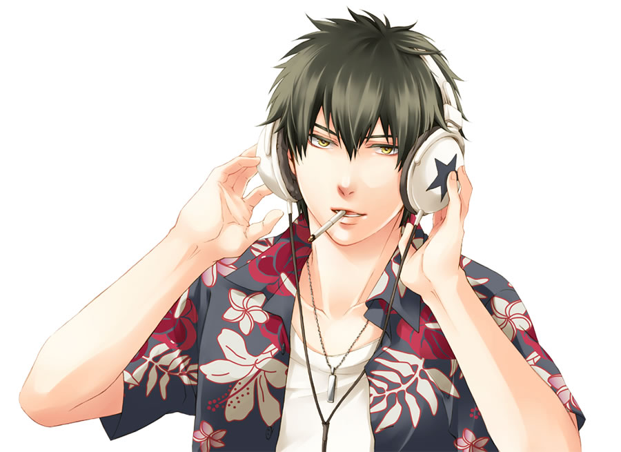 black_hair, cigarette, gintama, headphones, hijikata_toushirou, kas92, solo, yellow_eyes