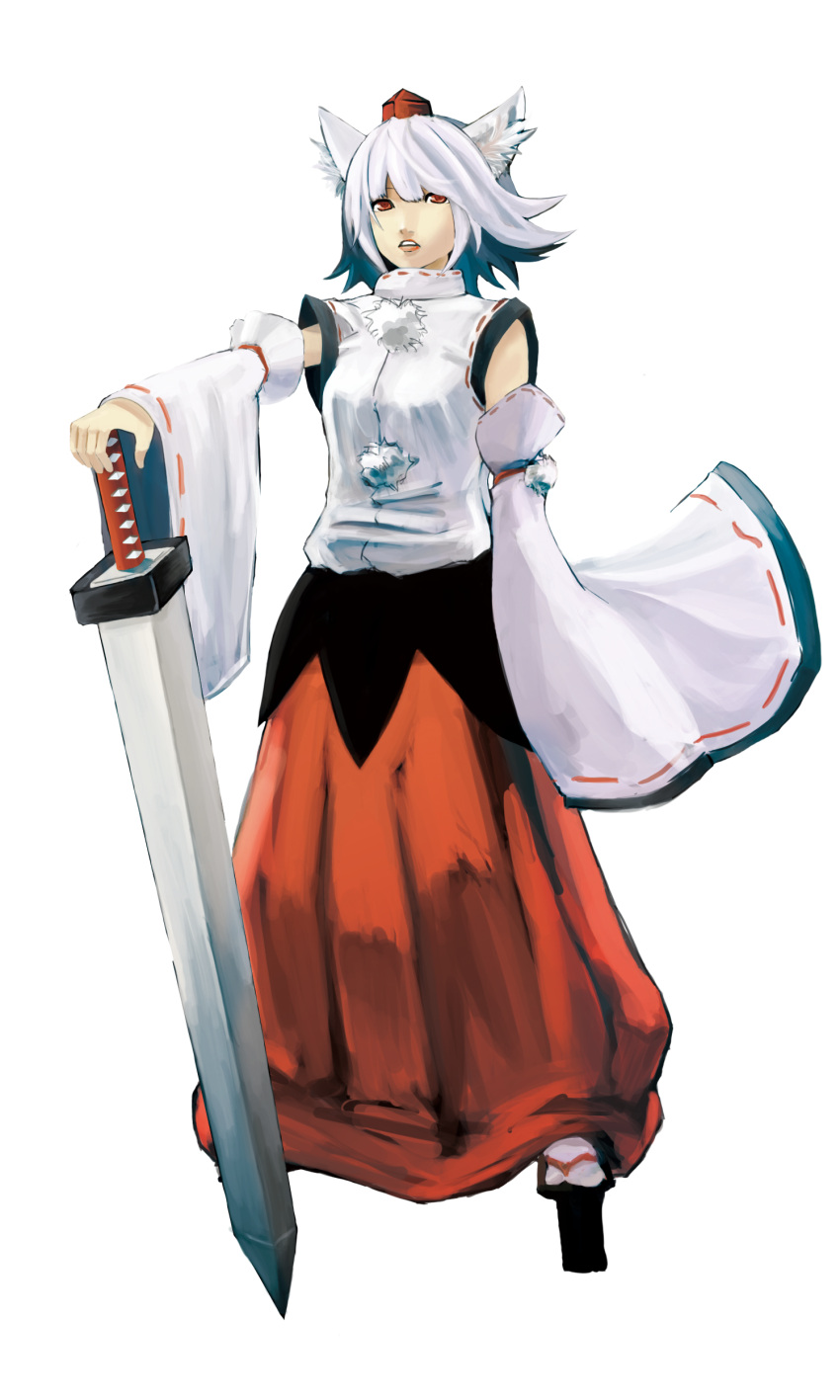 absurdres, animal_ears, detached_sleeves, hat, highres, inubashiri_momiji, japanese_clothes, red_eyes