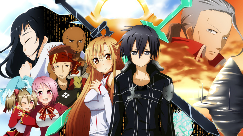 4girls, agil, aincrad, asuna_(sao), dragon, everyone, goma_azarasi, heathcliff