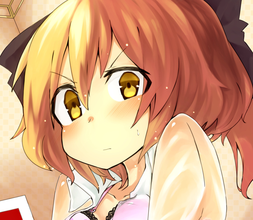 absurdres, blonde_hair, blush, bra, hachi105, highres, kurodani_yamame, looking_at_viewer