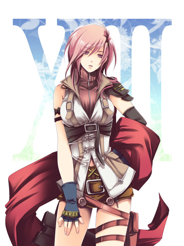belt, breasts, ff_gradient, final_fantasy, final_fantasy_xiii, fingerless_gloves, gloves, large_breasts