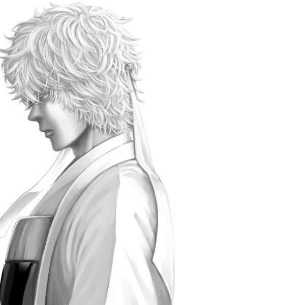 gintama, greyscale, headband, japanese_clothes, joui, k1, monochrome, sakata_gintoki