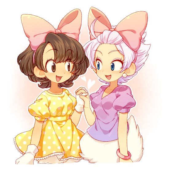 :d, ahoge, blue_eyes, blush, bow, brown_eyes, brown_hair, daisy_duck
