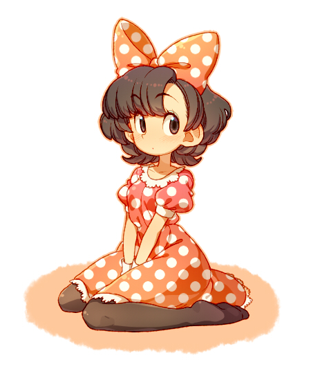 black_legwear, blush, bow, brown_eyes, disney, dress, hair_bow, kiri_futoshi