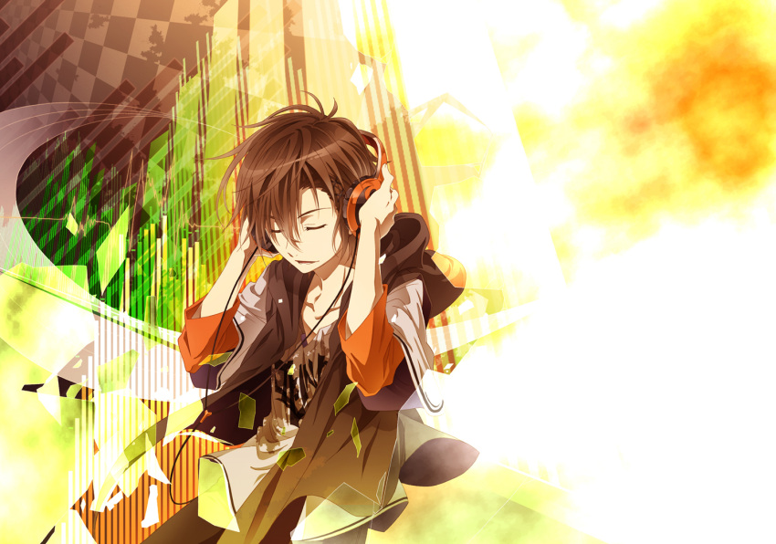 brown_hair, closed_eyes, eyes_closed, hakumai_(jamaika), headphones, male, solo, takigawa_yoshino