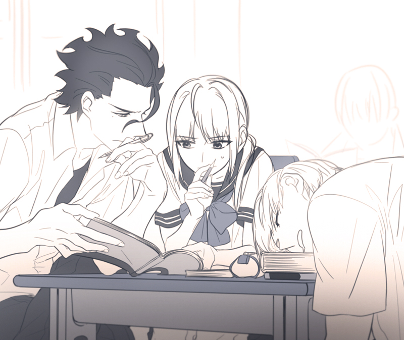 2boys, ahoge, danbi2021, fate/zero, fate_(series), gilgamesh, lancer_(fate/zero), mole
