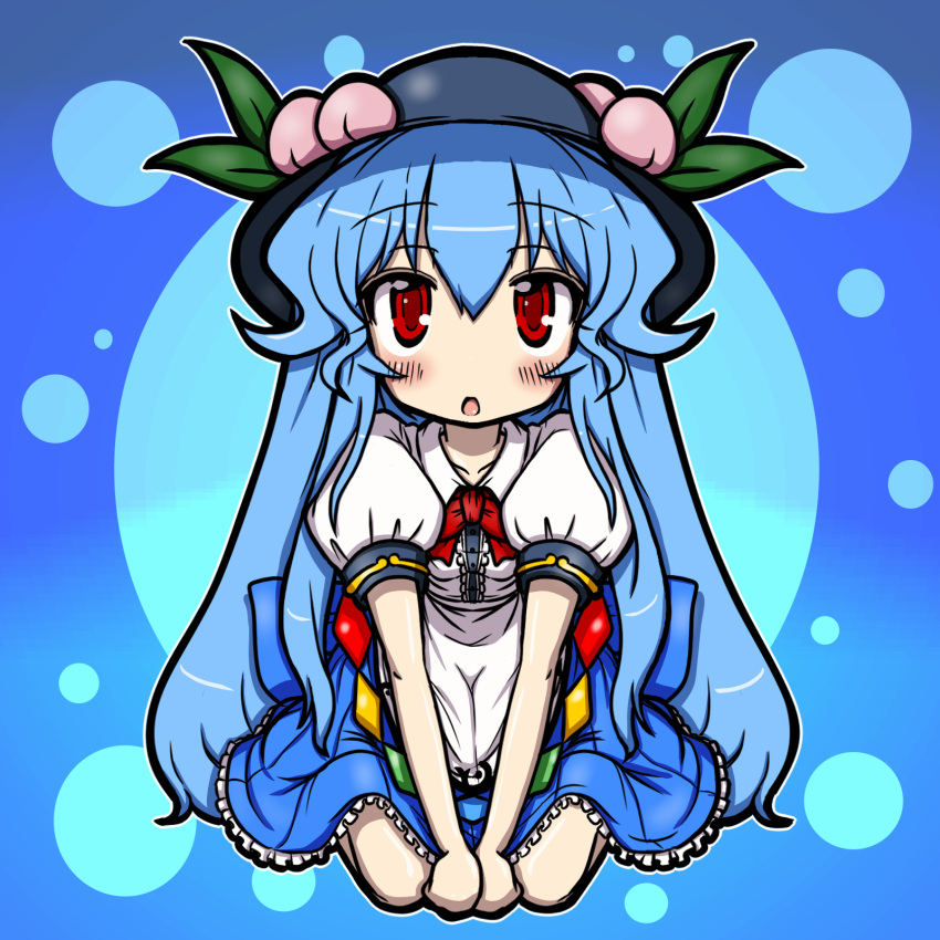 blue_hair, blush, bow, bubble, eruru_(erl), eruru_(pixiv356391), food, fruit