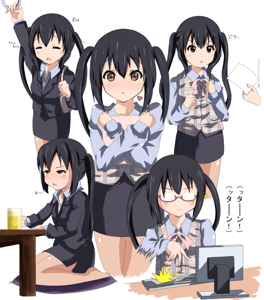 beer, bespectacled, black_hair, brown_eyes, computer, glasses, guunome, k-on!