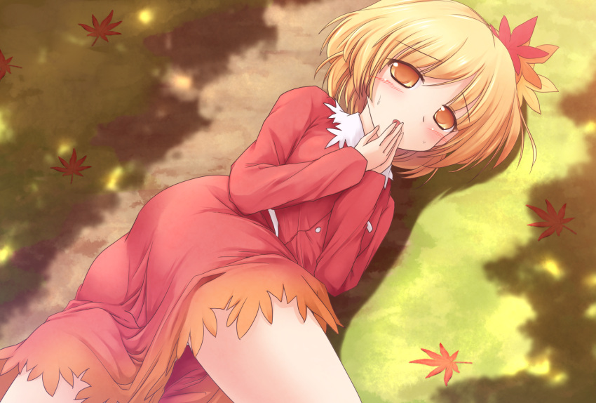 aki_shizuha, animated, animated_png, ass, blonde_hair, blush, dress, hair_ornament