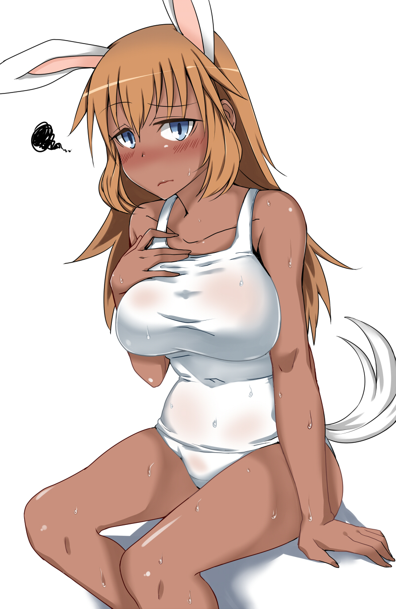 animal_ears, breasts, brown_hair, bunny_ears, bunny_tail, charlotte_e_yeager, dark_skin, highres