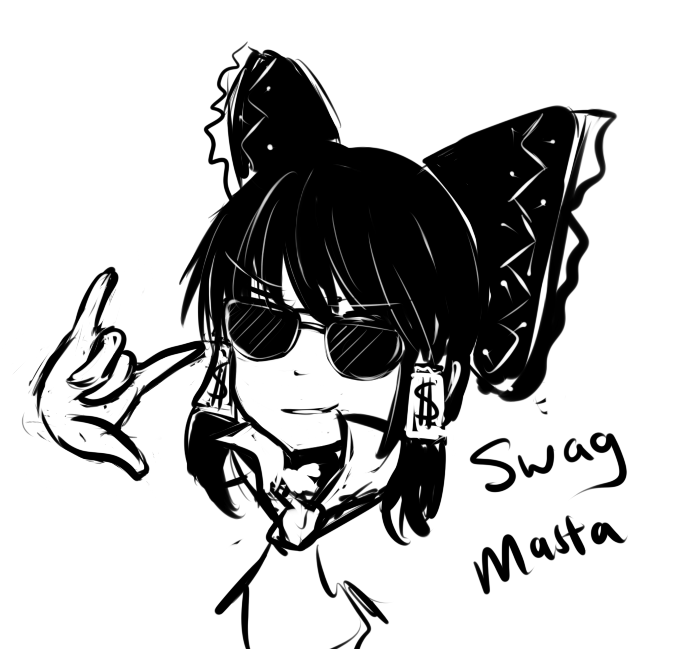 1girl, \m/, bow, face, hair_bow, hair_tubes, hakurei_reimu, merpperoni