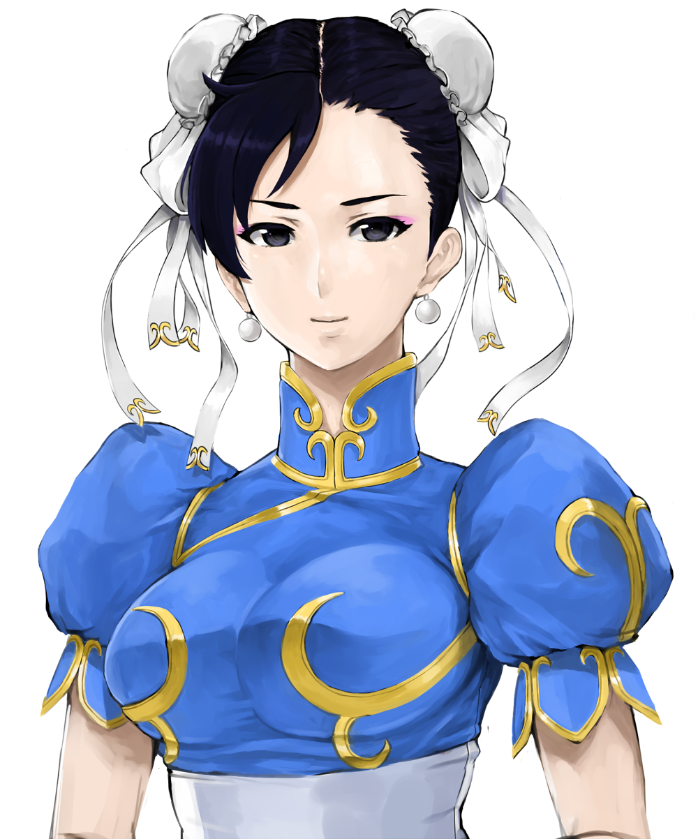 bangs, black_hair, breasts, bun_cover, bust, china_dress, chinese_clothes, chun-li
