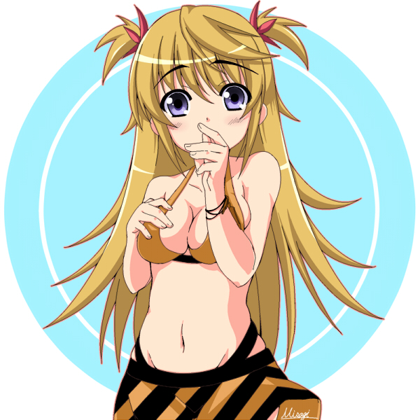 alternate_hairstyle, aosi_(wasabiranzy), belly, bikini, bikini_skirt, blonde_hair, charlotte_dunois, infinite_stratos