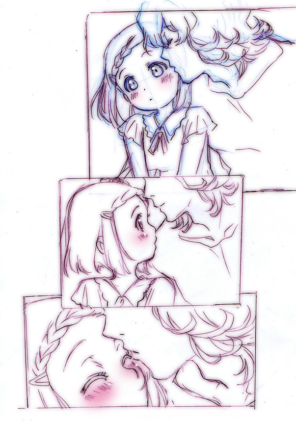 1girl, barnaby_brooks_jr, blush, cheek_kiss, closed_eyes, comic, eye_kiss, eyes_closed